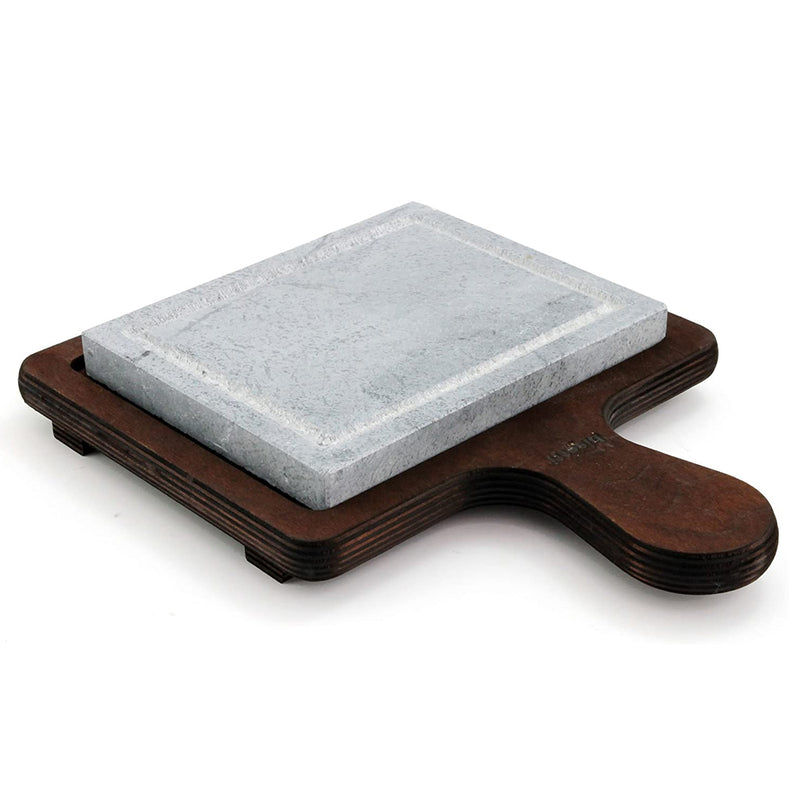 Bisetti Tradition Rectangular Cooking Stone With Walnut Finished Birch Plywood Base, 9-13/16 x 12-5/8-Inches - BisettiUSA