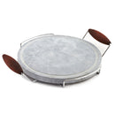 Bisetti Tradition Round Cooking Stone With Chromed Frame & Wooden Handles, 13-1/16 x 15-3/4-Inches - BisettiUSA