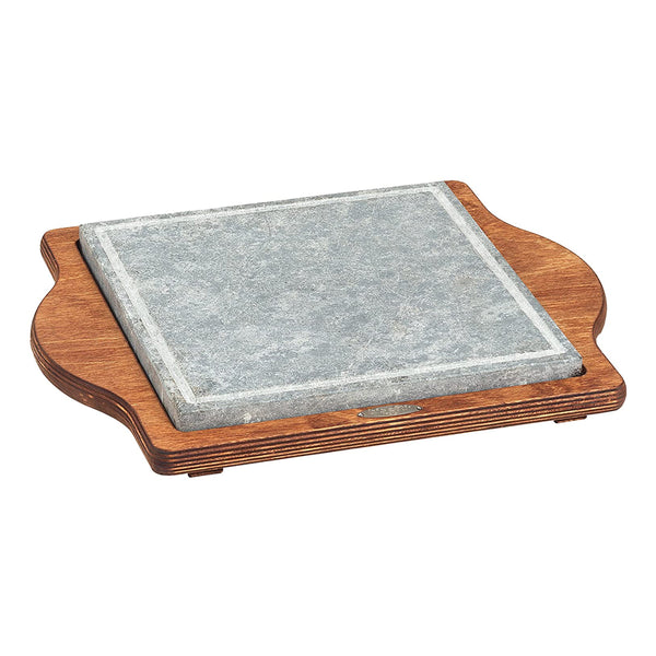 Bisetti Tradition Square Cooking Stone With Walnut Finished Birch Plywood Base, 11-13/16 x 14-9/16-Inches - BisettiUSA
