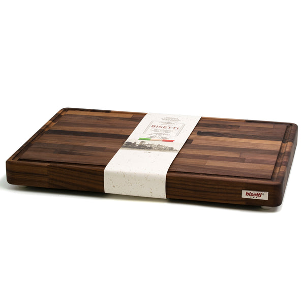Bisetti Walnut Wood Cutting Board With Sauce Groove & Non Skid Feet, 17-11/16 x 11-13/16-Inches - BisettiUSA