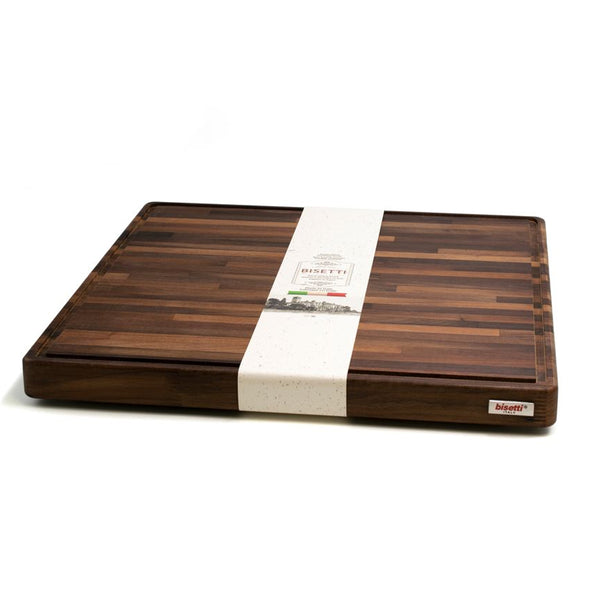 Bisetti Walnut Wood Cutting Board With Sauce Groove & Non-Skid Feet, 19-11/16 x 19-11/16-Inches - BisettiUSA