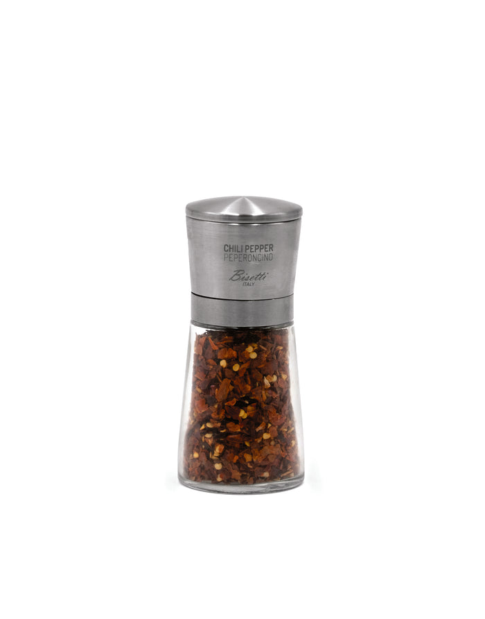 Bisetti La Spezia Glass Bottle Chili Pepper Mill, 5.7 in (14.5 cm)